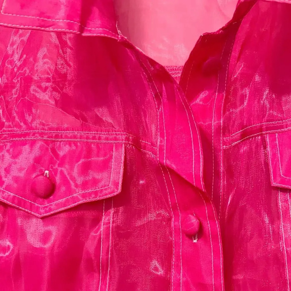 REVOLVE Sample Sheer Shirt in Bright Pink Button Front Barbiecore - Picture 3 of 3